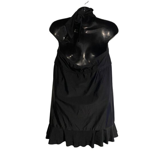 VM Women's 16W Black Halter Swim Dress Ruffle Hem Detail Beach Vacation Summer - Picture 2 of 15